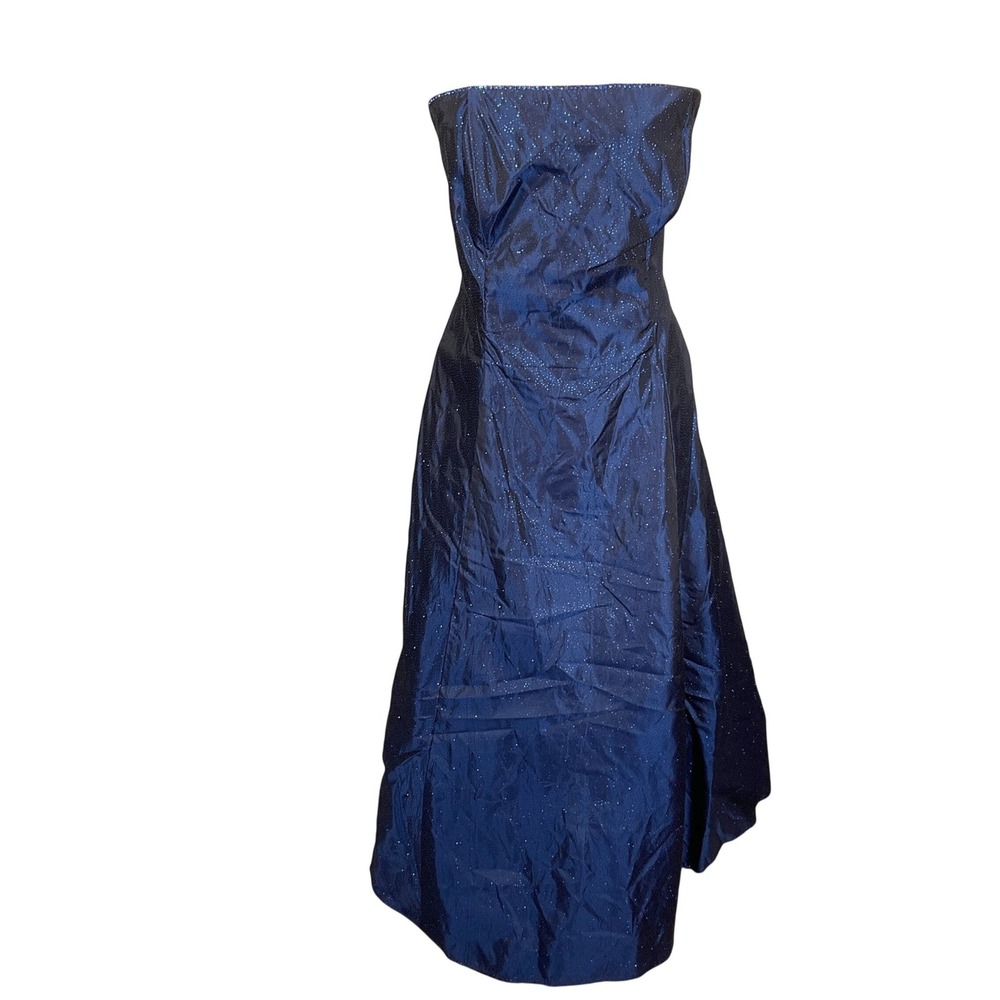 Scott McClintock Gown Womens 14W Navy Strapless Formal Rhinestone Gala 90s Dress